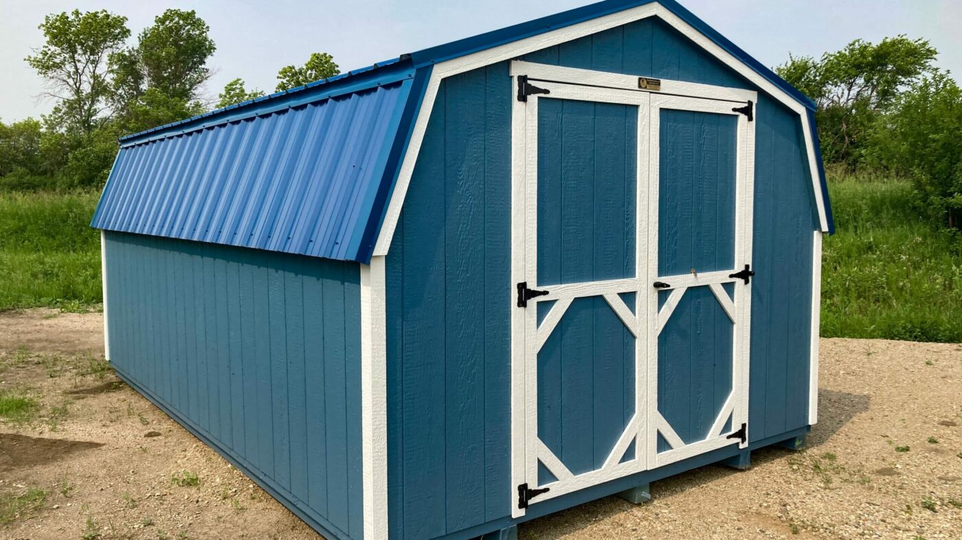 Blue 10x12 shed in shed lot