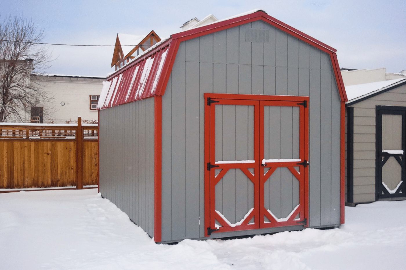 10x20 gray and red hi side shed