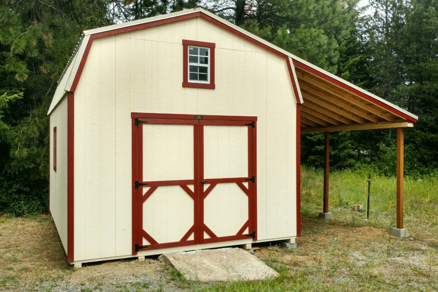 10x24 beige and red hi side shed