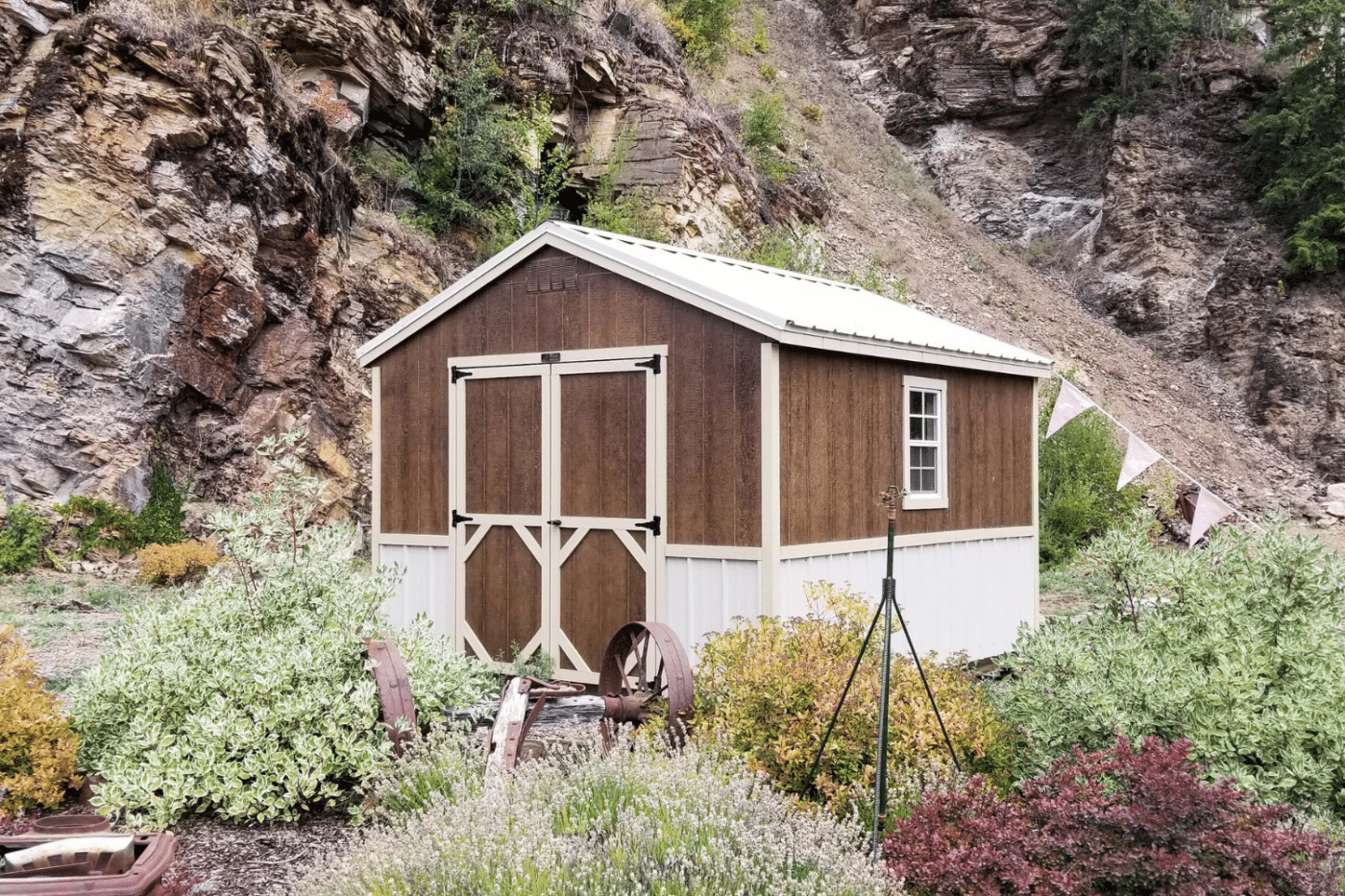 12x14 a frame brown and white shed