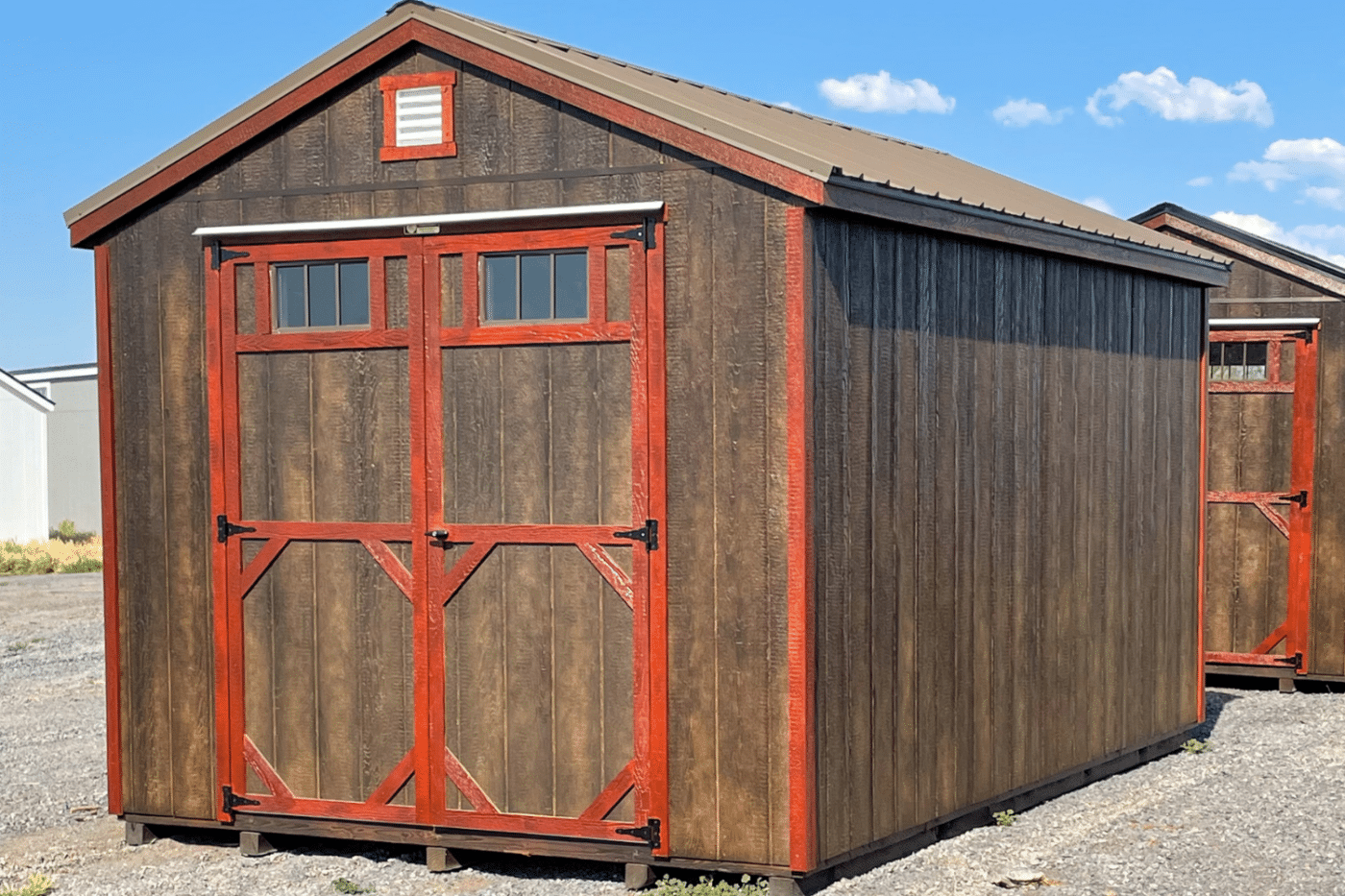 12x16 brown and red a frame shed with double doors