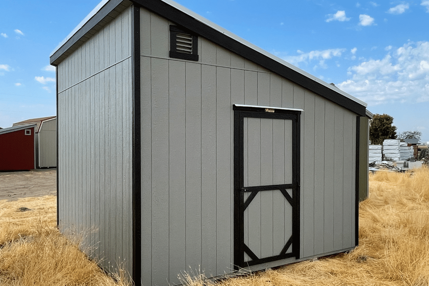 12x16 grey and black mono slope shed with door