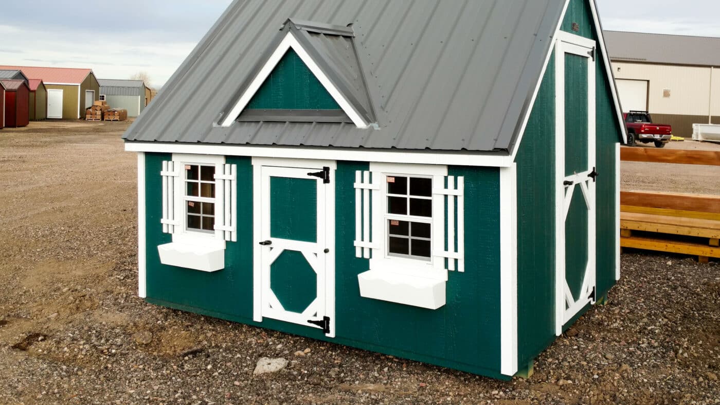 playhouse shed with window boxes