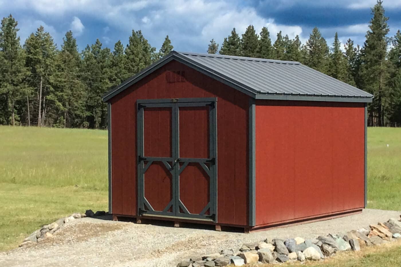 red and black trimmed a frame shed